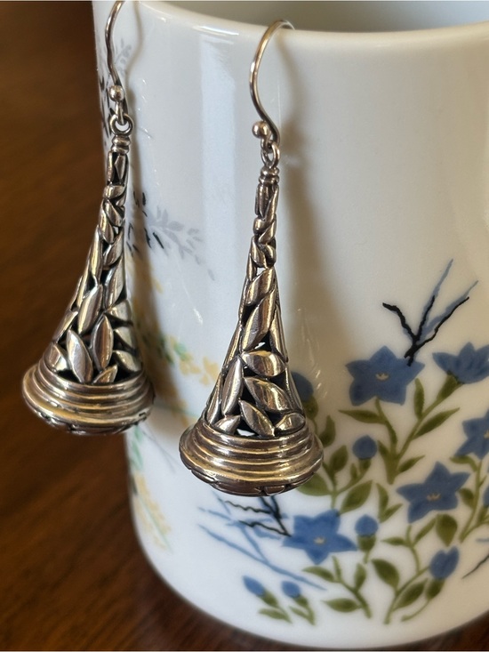 Jewelry - Sterling Silver Textured Drop Earrings - Sculpted Cone Design